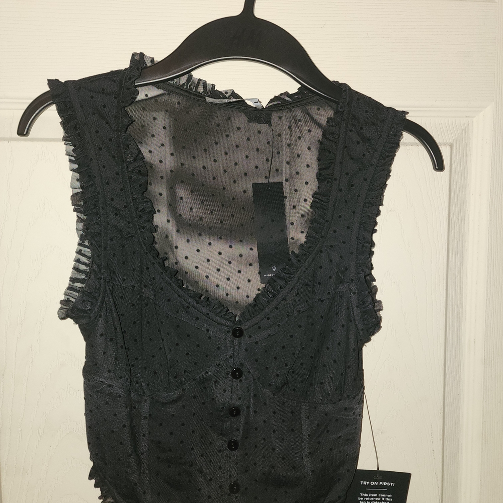 Lulu's Black Ruffled Polka Dot Blouse